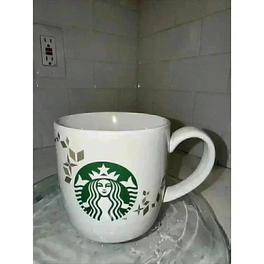 Starbucks Holiday Collection Gold Green Siren White Coffee Mug 2013 Christmas - Picture 1 of 11